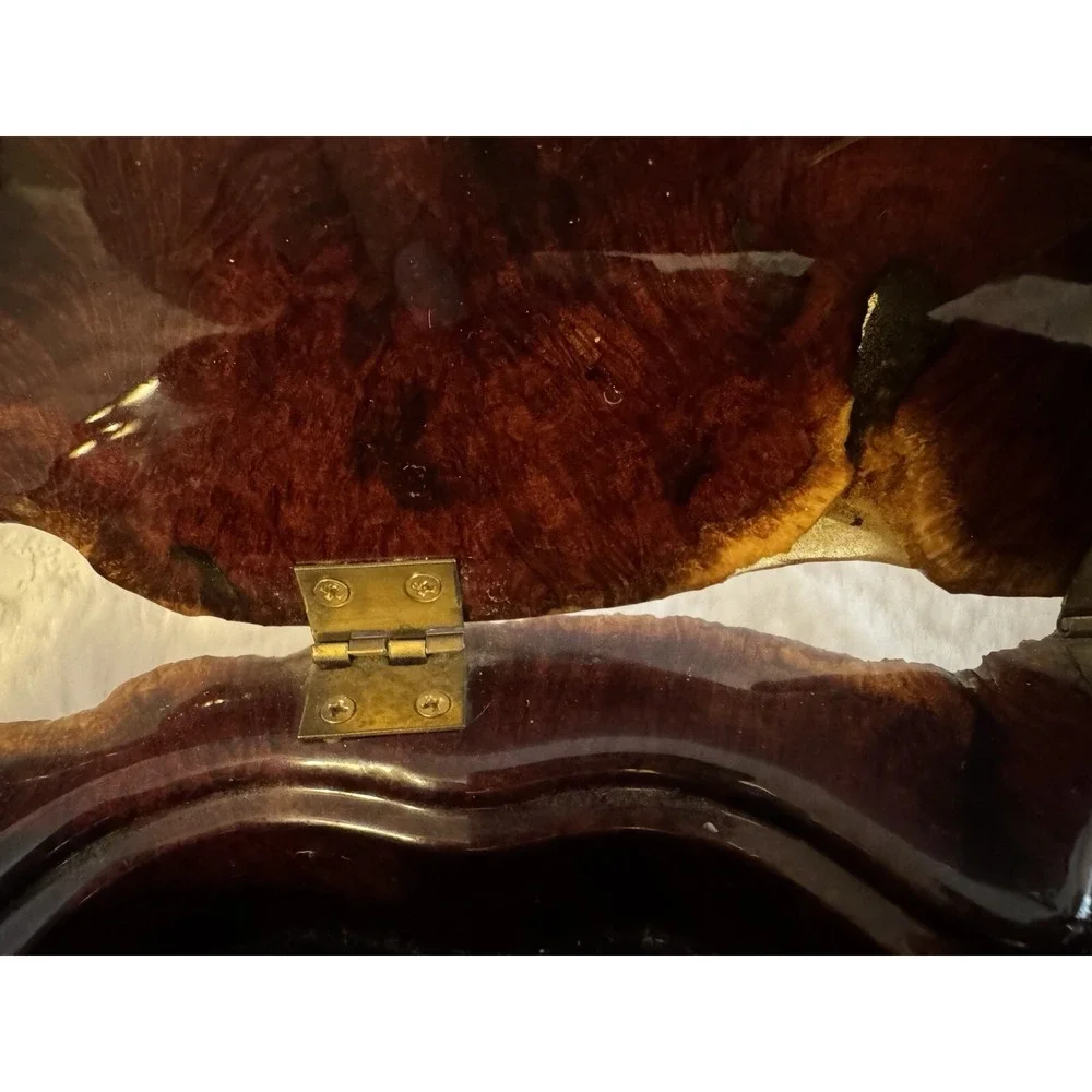 Burl Wood Jewelry Or Trinket Box With Lid Live Edge Deep Color Vintage‎